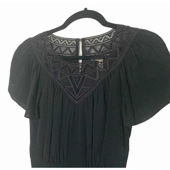 Rebecca Taylor Black Crepe Lace Short Sleeve Dress - Picture 6 of 12